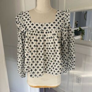 Emerson Fry White and Blue Ruffle Top